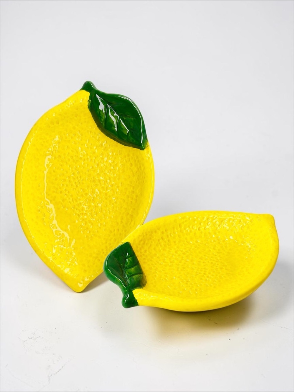 Set of 2 Lemon Ring Dishes Trinket Trays Ceramic Citrus Decor NWT